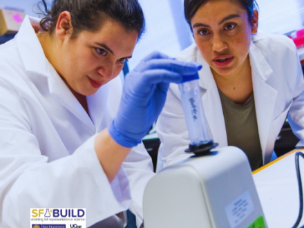2 students in the SF BUILD Health Equity Lab conducting an experiement.